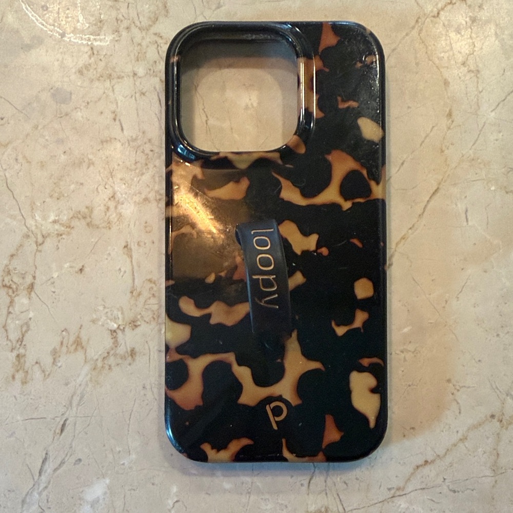 iPhone 14 PRO Loopy Case Black and Tan Tortoise Phone Cover